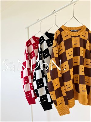 SaNDoN x『ACNE STUDIO』冬季出國旅遊來一件可愛毛衣 實品拍攝經典方塊表情針織50羊毛毛衣 230927