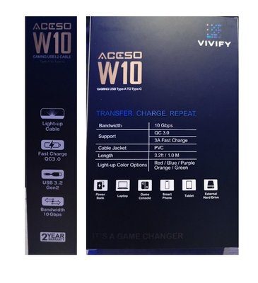 【名展音響】 VIVIFY Aceso W10 全球首發 電競RGB 紅光USB快充傳輸線 另售Fibbr HDMI