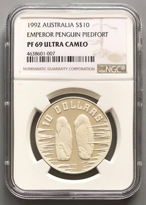 【二手】 NGC  PF69澳大利亞帝企鵝加厚精制銀幣19921250 銀元 錢幣 硬幣【明月軒】