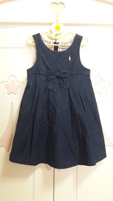降價!二手日本製mikihouse蝴蝶結牛仔背心裙(110cm)