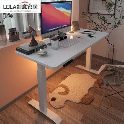 免運-小戶型電動升降書桌電腦桌家用臺式辦公桌簡約1米白色桌子-LOLA創意家居