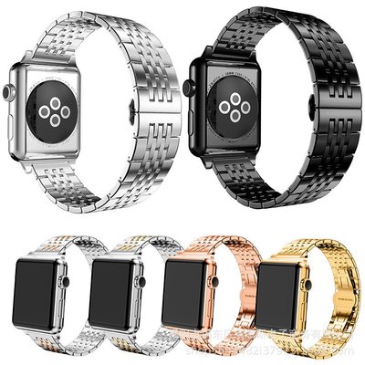 現貨手錶配件錶帶適用蘋果apple watch七珠不銹鋼新款錶帶 金屬智能手錶錶帶跨境款