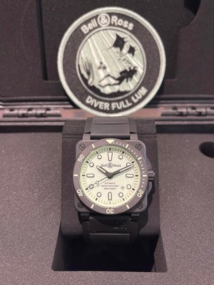BELL &amp; ROSS 柏萊士 BR 03-92 DIVER FULL LUM 超級軍用塗料夜光 陶瓷潛水腕錶
