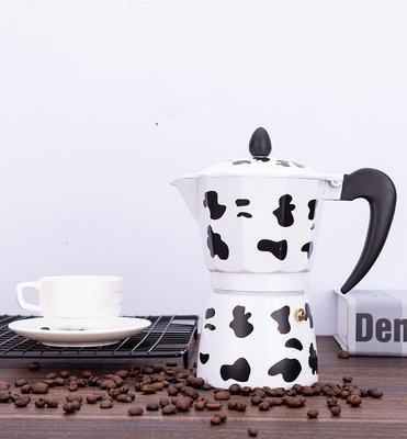 咖啡壺 鋁制咖啡壺 摩卡壺 奶牛款噴色咖啡壺
