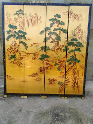 日本回流實木大漆手工老屏風一套17653