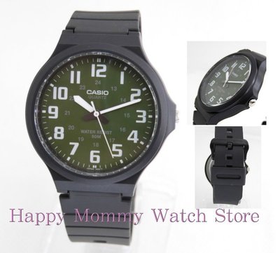【 幸福媽咪 】CASIO 公司貨 超輕薄 大表面指針橡膠錶帶 男錶 墨綠x白數字/45mm MW-240