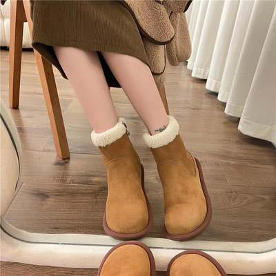 保暖棕色毛毛雪地靴女外穿2023冬季新款加絨勃肯鞋短靴棉鞋女靴子