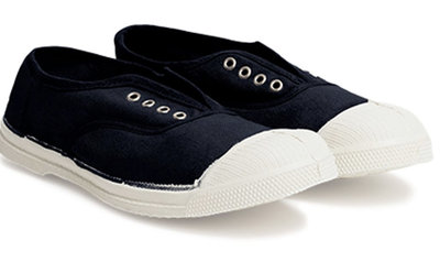 代購 法國bensimon 純手工製有機棉海軍藍elly款有鞋孔鬆緊帶帆布鞋