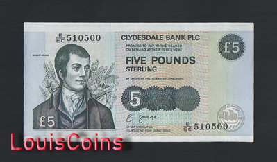 【Louis Coins】B1684-SCOTLAND-2002蘇格蘭紙幣,5 Pounds Sterling