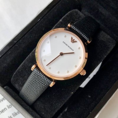 EMPORIO ARMANI Gianni T-Bar 白色錶盤 黑色皮革錶帶 石英 女士手錶 AR11270