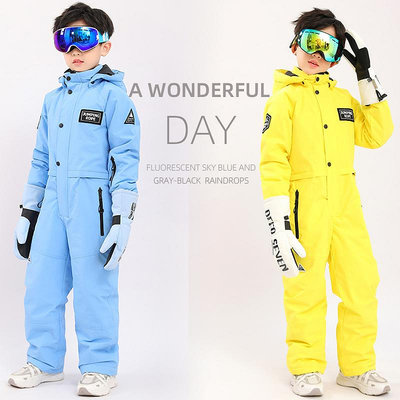 外貿兒童滑雪服連體防水男童連體沖鋒衣女童小童寶寶滑雪褲衣套裝