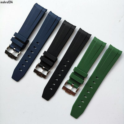 （百搭錶帶）弧形接口淨素色橡膠手錶帶適配勞力士綠藍黑水鬼空霸矽膠腕帶20mm