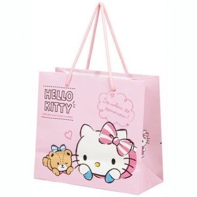 正版授權 日本帶回 三麗鷗 HELLO KITTY 凱蒂貓 橫式方形手提紙袋 小提袋 禮物袋 包裝袋 禮品袋 獎品袋 贈品袋 手提袋 紙袋