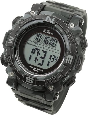 日本正版 LAD WEATHER 手錶 電子錶 100m防水 太陽能充電 黑迷彩色 日本代購