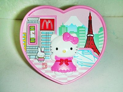 L.(企業寶寶公仔)麥當勞Hello Kitty凱蒂貓心形造型置物盒擺飾按下按鍵M的燈還會亮!/藍折/-P
