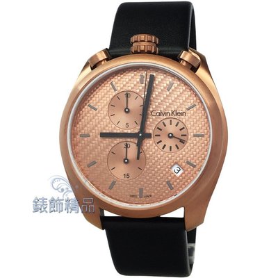 【錶飾精品】CK手錶 K6Z17TCK 立體刻紋錶盤設計 IP咖啡金 黑皮帶男錶 全新原廠正品 情人生日禮物