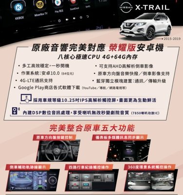 [[娜娜汽車]] 日產 X-Trail 專用 榮耀版10吋安卓機 熱血娜娜 USB 藍芽 8核心 支援原廠環景系統