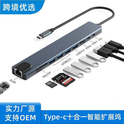 Type-C擴展塢USB-C轉HDMI分線器4K轉接頭 十合一多功能網口轉換器