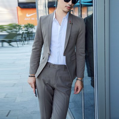 FINDSENSE品牌 四季款 新款 日本 男 高端  純色 商務 時尚 休閒 西裝外套 西裝褲 兩件套 潮流西服套裝