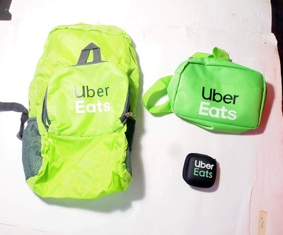 全新,Uber Eats 薄款後背包+厚質隨身腰包+小收納盒/3件一起賣