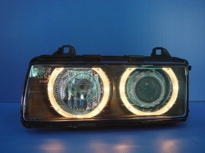 小亞車燈╠ 全新超炫超亮BMW-E36玻璃光圈黑框大燈DEPO製