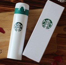 Starbucks 星巴克 - 星巴克保溫杯~【白瓶綠人像】經典款(單LOGO)~５００ML~白色～韓國starbucks星巴克保溫杯瓶～不銹鋼24H保冷保熱～