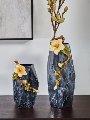 熱銷 圣朗倫北歐輕奢干花花瓶擺件客廳插花餐桌創意裝飾琺瑯彩玻璃花瓶