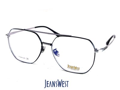 【本閣】JEANSWEST 8103 飛行員造型光學眼鏡大方框 超輕雙樑黑銀色純鈦鼻墊 捍衛戰士 鋼鐵人 加寬大臉