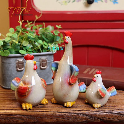 新品創意田園家居動物朋友裝飾品陶瓷雞可愛鎮宅雞電視柜桌面擺件禮物現貨