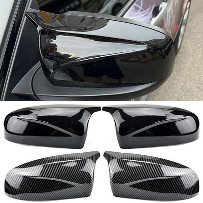 BMW 2 件裝側翼後視改裝汽車造型亮黑色碳纖維圖案後視鏡蓋適用於寶馬 X5 E70 X6 E71 2008-2013