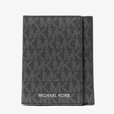 【美麗小舖】MICHAEL KORS MK 黑色老花PVC皮革 男夾 三折短夾 皮夾 錢包~M65111