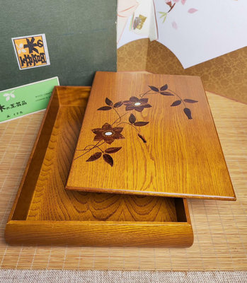 #收納整理箱 日本日本櫻皮細工貝入鐵仙花木制漆器文庫 文房盒
