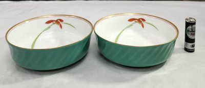 【日本古漾】710501 日本香蘭社 金彩時繪  綠色 小碗 2枚 未使用
