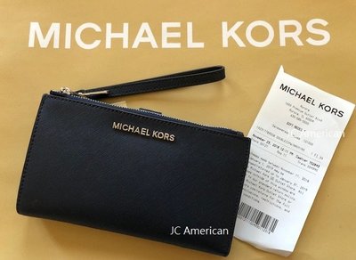【清倉】Michael Kors MK 金色logo 深藍色 防刮皮革 中長夾/手拿包/手機包 ~現貨在台