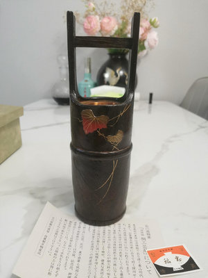 zwx 日本回流金蒔繪漆器桐木花瓶 花器 花入 花生  花具，厚厚的
