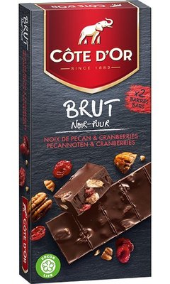 比利時代購巧克力-Cote d'Or 比利時大象牌核桃小紅莓巧克力片，買10片送1片，另有提供86%黑巧克力供顧客選購。