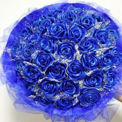 現貨熱銷-藍色妖姬紅色玫瑰花手工diy花束材料包自己制作彩帶緞帶~特價