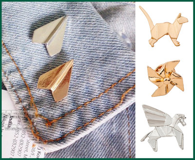 襯衫外套變時尚 韓版 簡約 小清新 折紙 風格 中性 紙飛機  飛馬 風車 貓 小 胸針 領扣 飾品 可裝飾 帽子 包包