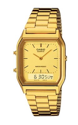 【萬錶行】CASIO 金色時尚復古雙顯指針錶 AQ-230GA-9D