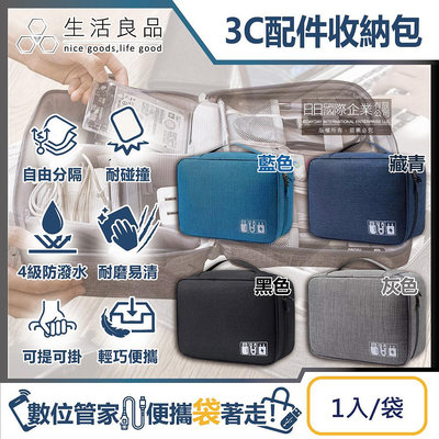 【現貨】生活良品韓版3C配件防水充電線收納包(黑、灰、藍)