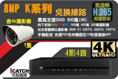 特殺新品 體驗套餐價 8MP系列 可取 4K 四路智慧網路型 監控主機 含5MP 紅外線攝影機一隻