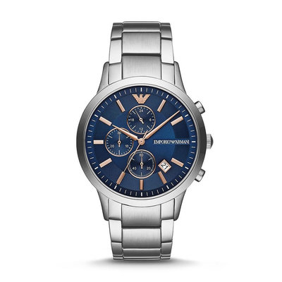 「官方授權」EMPORIO ARMANI 經典設計藍面不鏽鋼男腕錶(AR11458)