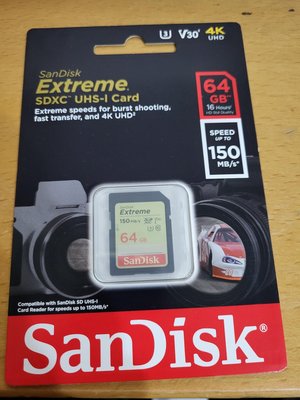 板橋區自取$280 SanDisk Extreme SDXC 64G 64GB 讀取150MB/s 4K 記憶卡 公司貨