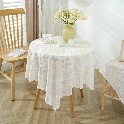 米白蕾絲桌布高級感北歐臺布圓桌蓋布長方形繡花紗蓋巾茶幾床頭柜