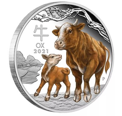 特價！2021澳大利亞十二生肖丑牛動物鍍銀彩繪紀念章 工藝硬幣紀念幣