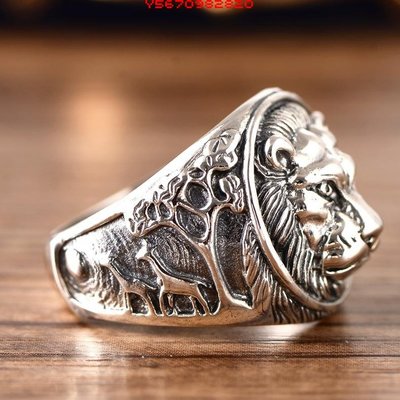 小黑銀飾 925純銀飾品霸氣獅子頭百獸男士戒指042203w