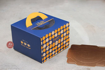 6吋蛋糕盒_TEA TIME(藍)附金盤_2入_AN06◎6吋.手提.提盒.手提盒.包裝盒.蛋糕盒