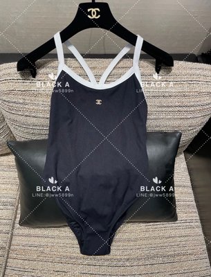 【BLACK A】精品CHANEL 22春夏新款 黑白撞色羅紋彈性平織布泳衣泳裝