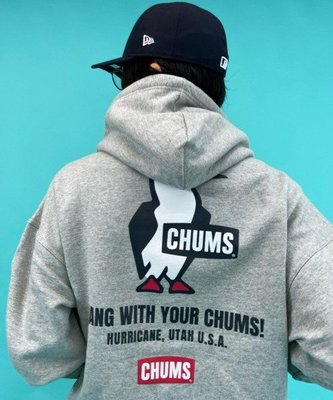 ☆COOKIE@CHUMS☆2021/10到貨-內裡抓絨-背後大企鵝水洗布料連帽T恤/帽T-正品-OVERSIZE
