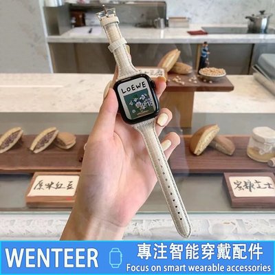 gaming微小配件-小蠻腰 鱷魚紋細款錶帶 Apple Watch真皮錶帶 iWatch8 S7 6 SE 4/5代蘋果錶帶 41 45mm-gm